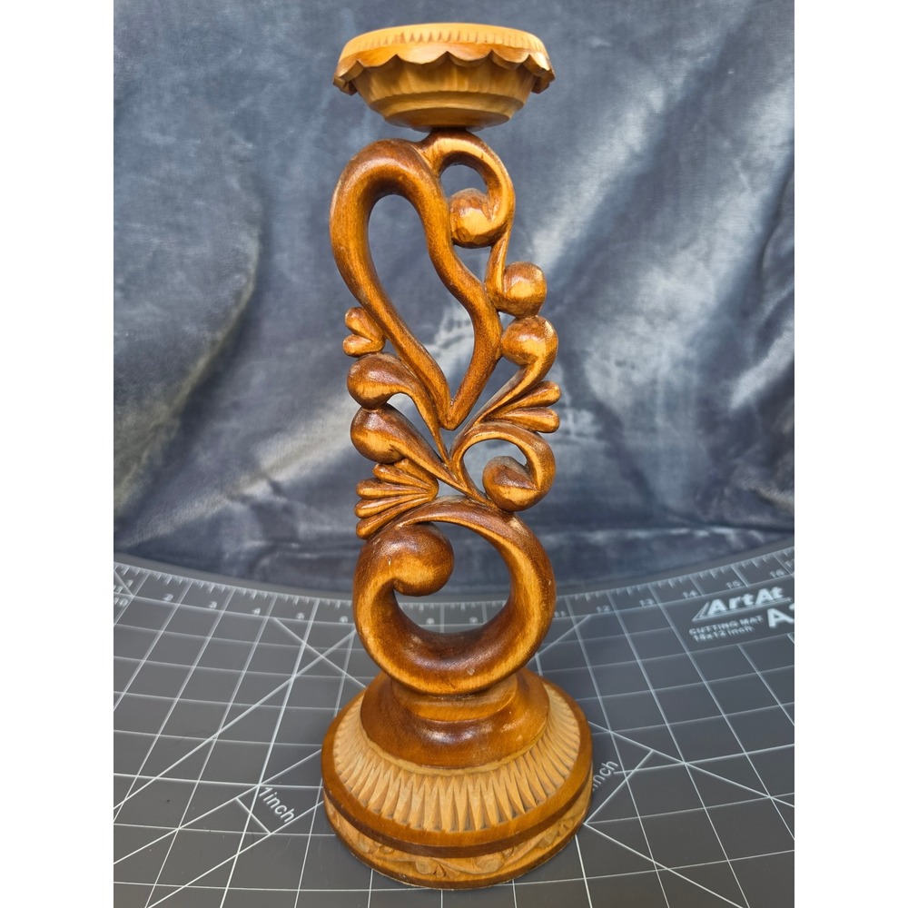 Vintage 1999 MatvienkoV.V. Signed Hand Carved Candlestick Holder Ukraine FolkArt